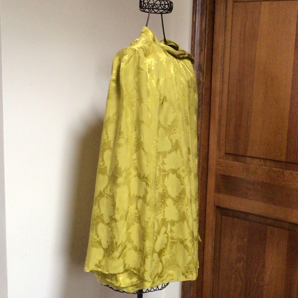 Zara Satin Effect Jacquard Tie Neck Blouse Size Small, Lime Green, New - Picture 6 of 9